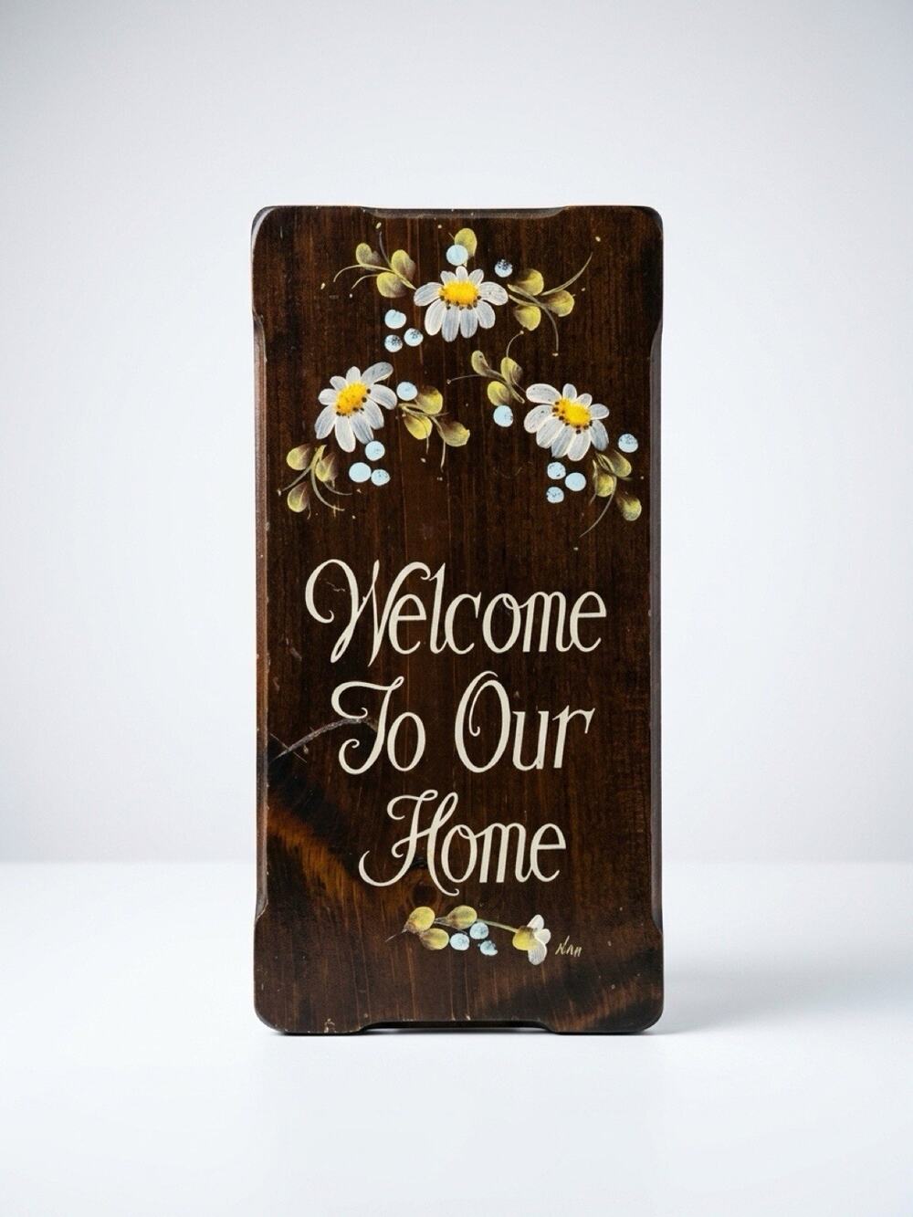 Vintage Original Art Hand Painted Daisies on Wood Wall Plaque Signed Cottagehome